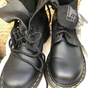 Dr. Martens Black and Yellow Combat Boots with Air-Cushioned Sole